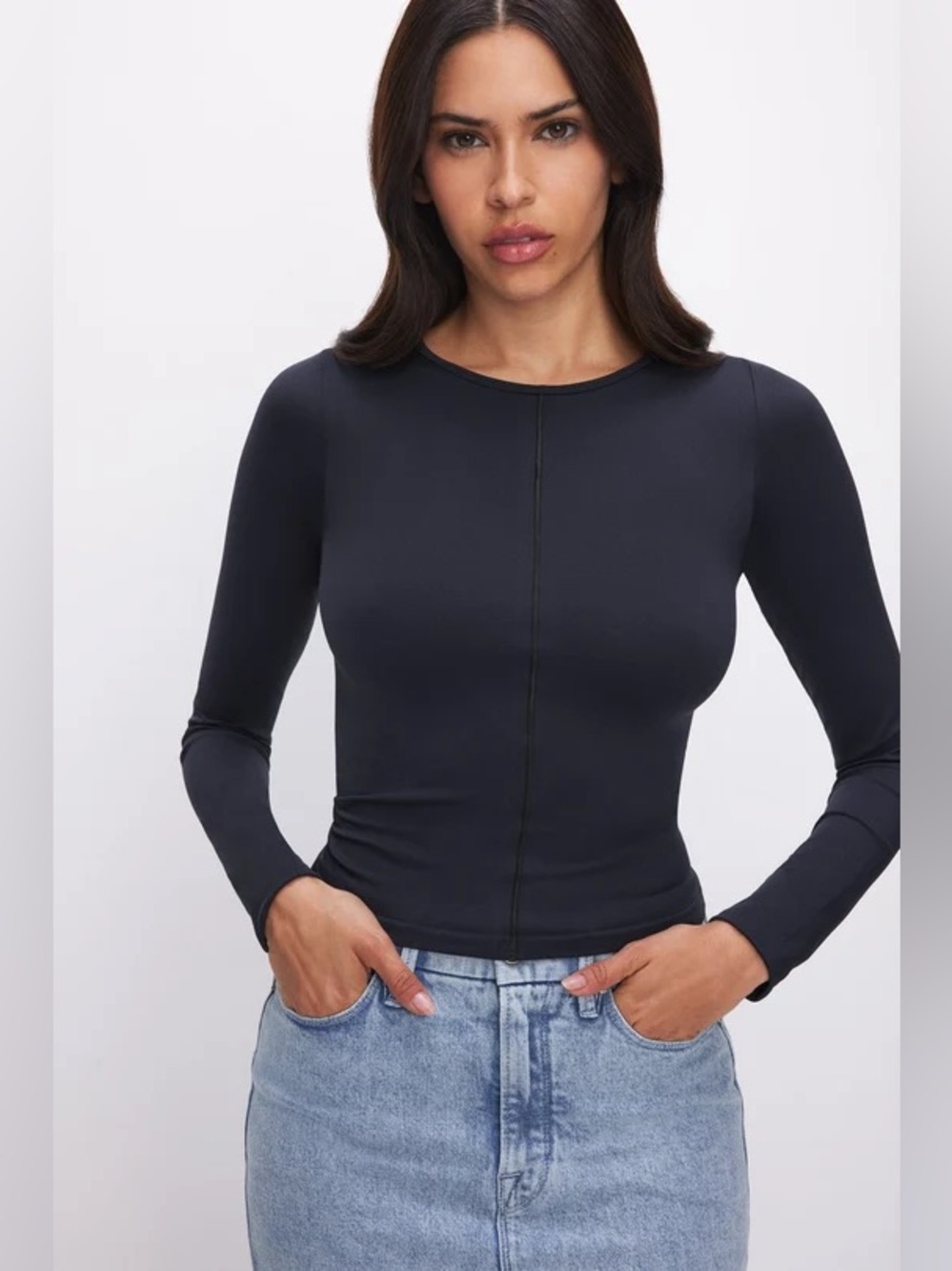 Good American Sculpted Seamless Long Sleeve Tee Black